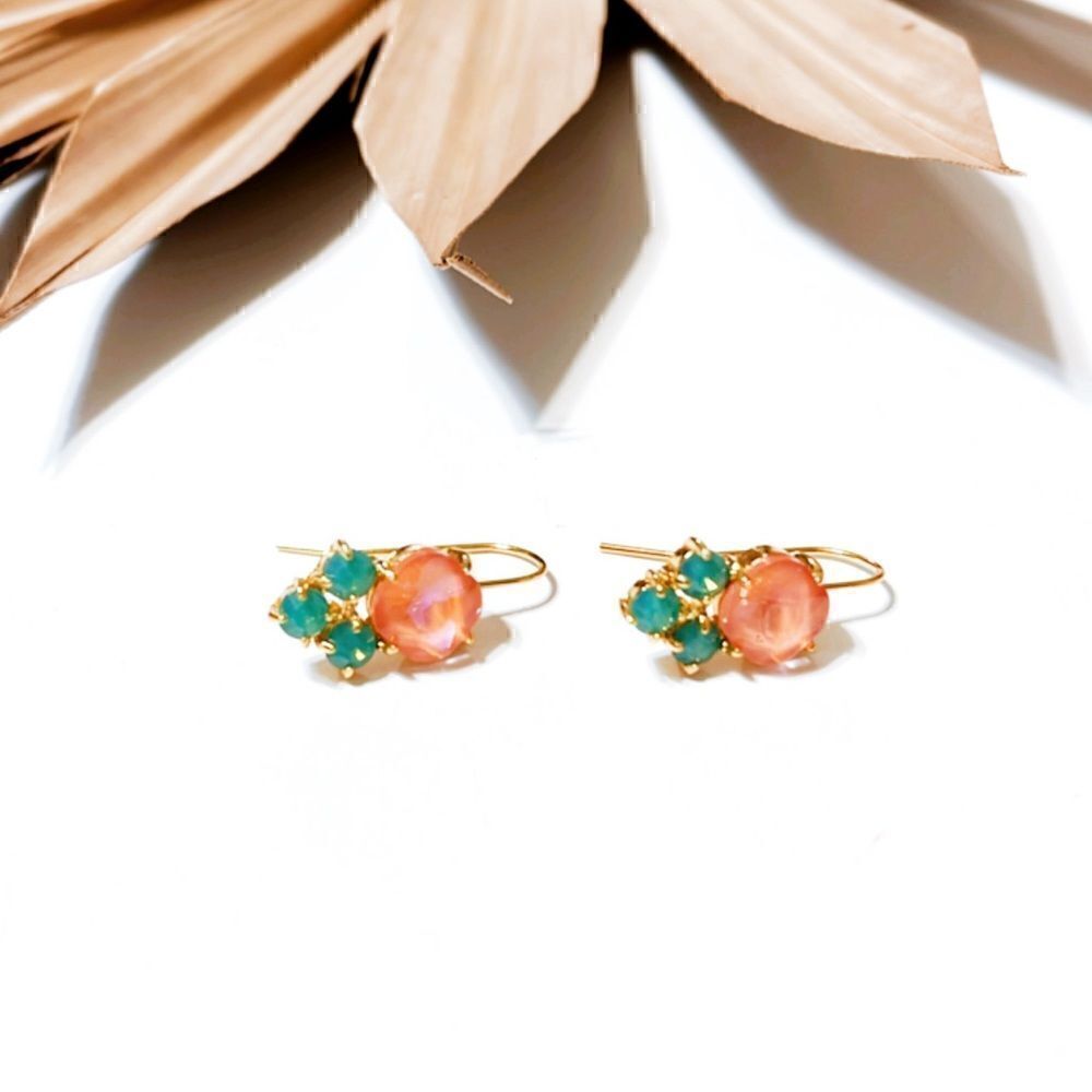 Anthropologie Coral Pink and Teal Green Drop Earrings - Picture 2 of 3